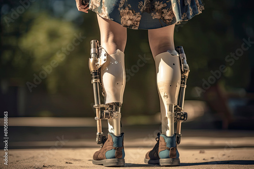 Portrait of female with a prosthetic leg photo