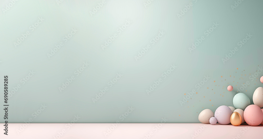 Easter banner, poster, greeting card. Trendy Easter design with flowers, eggs, in pastel colors. Modern minimal style. Plain background for Easter card and banner Easter banner, poster, greeting card. Trendy Easter design with flowers, eggs, in pastel colors. Modern minimal style. Plain background for Easter card and banner