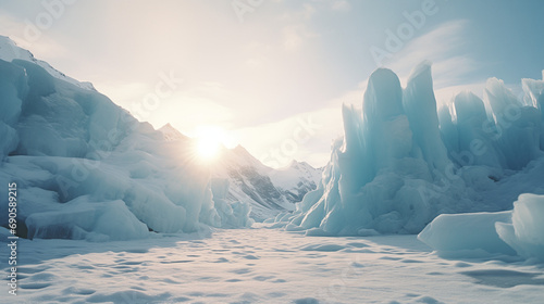 Splendeur Glaciale : Paysage hivernal entre glaciers et montagnes majestueuses photo