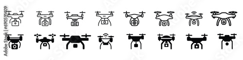 Drone icon, drone quadcopter with action camera, Photo and video drone icon, Drone, UAV shop logo, poster. Drone icons set. Drone aerial camera icon, Vector drone icon symbol design