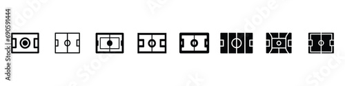Soccer stadium glyph icon. Play football with team., Soccer field  Linear icon. Soccer field markings lines. Outline football playground top view. Soccer field vector icon. Simple flat stadium