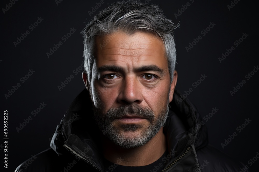 Portrait of a man with gray hair and beard on a dark background