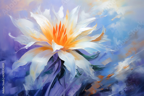 Abstract beautiful flower. Oil painting in impressionism style.