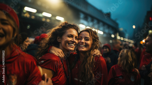 Victory Smiles: Two Women Soccer Players Celebrating Championship Win