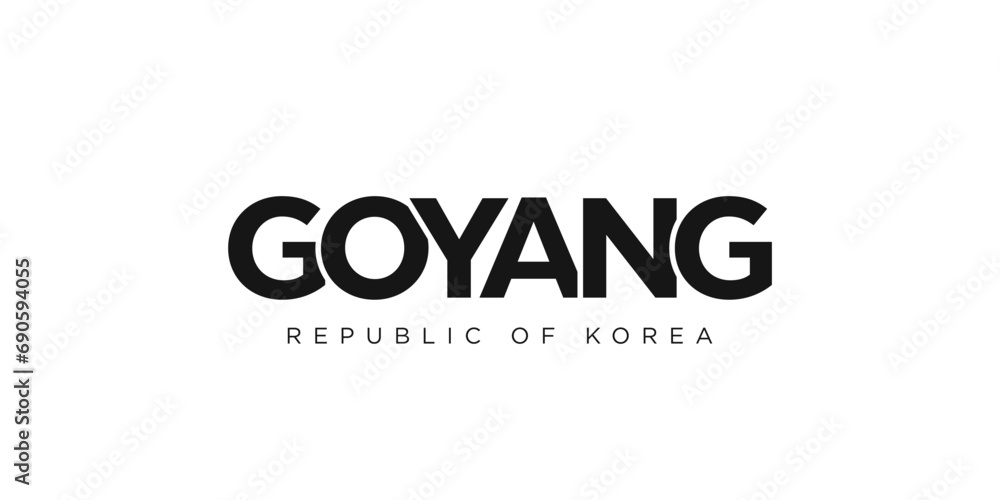 Goyang in the Korea emblem. The design features a geometric style, vector illustration with bold typography in a modern font. The graphic slogan lettering.
