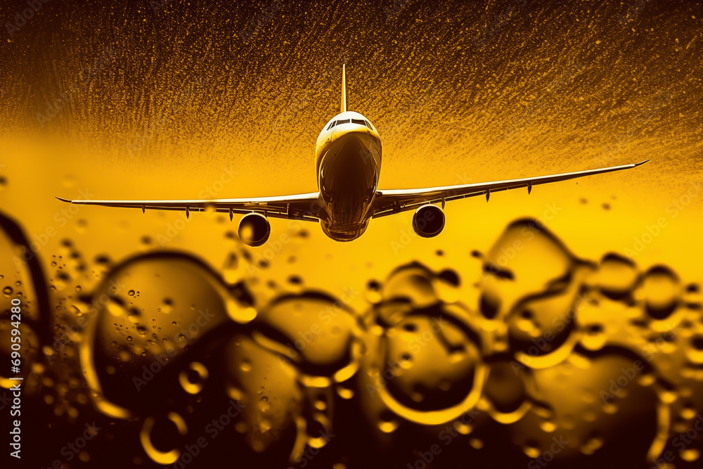 Airplane on Cooking Oil as petroleum. Used Cooking Oil (UCO) as fuel
