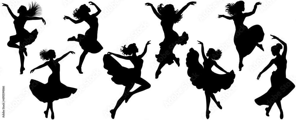 Stylish silhouettes vector set of dancing ladies