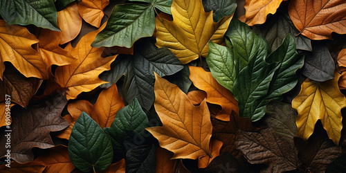 Tapestry of autumn leaves in a palette of green and brown hues © Malika