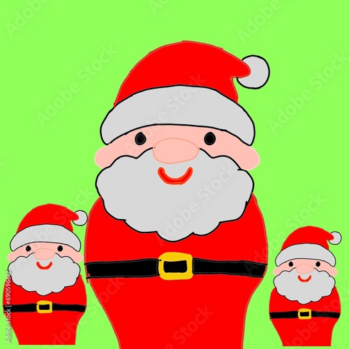Three Santa with green background