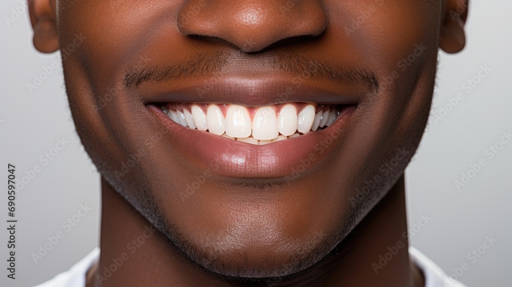 Fototapeta premium Man with beautiful white teeth and a smile, close up