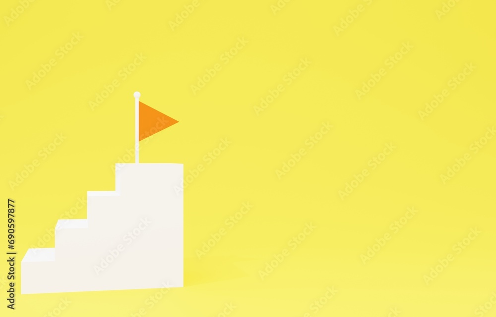 Fototapeta premium 3D素材_シンプルな階段とフラッグ_黄色