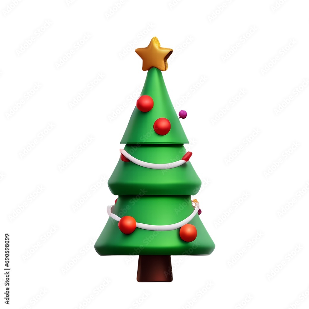 3d render icon illustration of Christmas tree cartoon white background AI-generated 3d render icon illustration of Christmas tree cartoon white background AI-generated