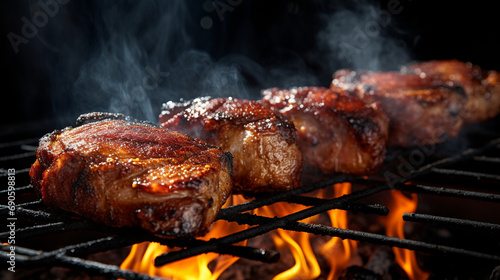 meat on the grill HD 8K wallpaper Stock Photographic Image 