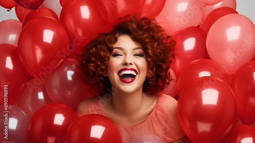 Gleeful redhead with a balloons background © Sunshine Design