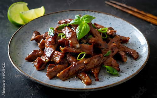Capture the essence of Mongolian Beef in a mouthwatering food photography shot Generative AI
