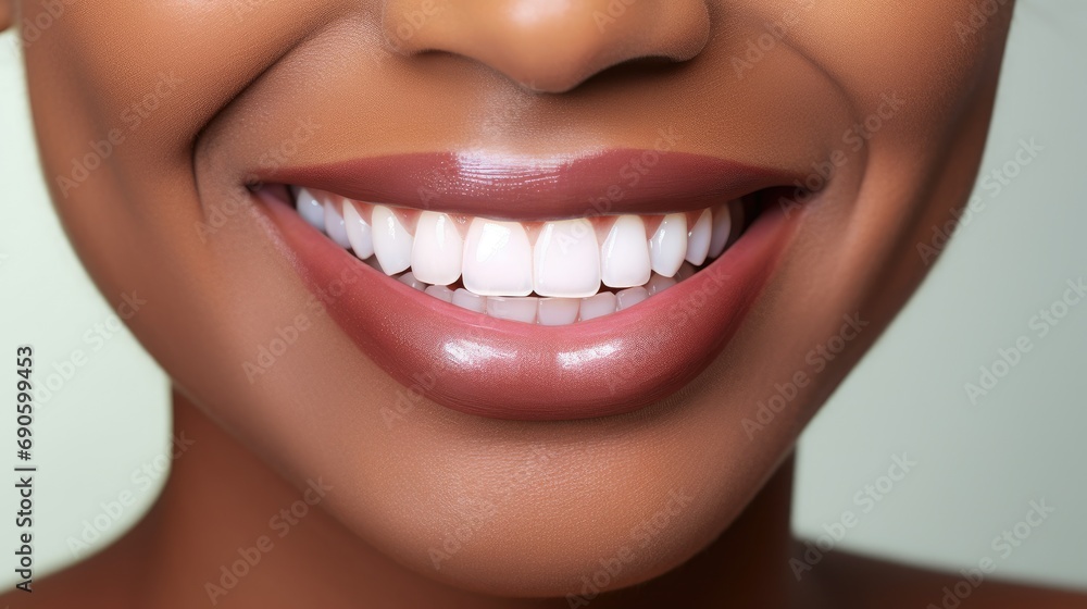 Naklejka premium Women with beautiful white teeth and a smile, close up