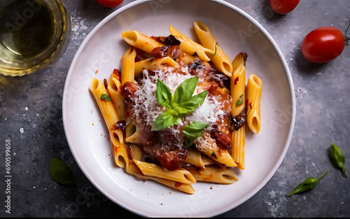 Capture the essence of Pasta Alla Norma in a mouthwatering food photography shot Generative AI