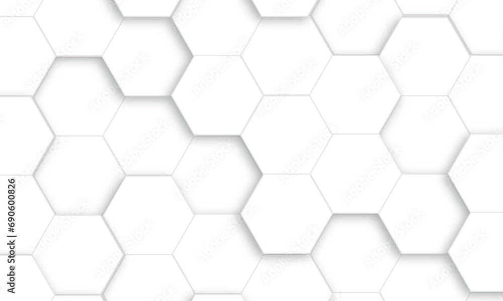 Abstract white and gray hexagon technology lines background. Abstract white and grey color hexagonal geometric background with copy space. 3D Futuristic abstract honeycomb mosaic white background. Abstract white and gray hexagon technology lines background. Abstract white and grey color hexagonal geometric background with copy space. 3D Futuristic abstract honeycomb mosaic white background.