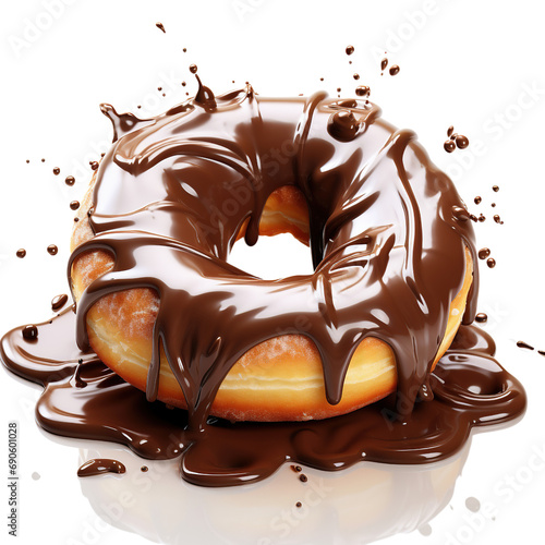 Falling Butter ring biscuit and chocolate sauce isolated white background