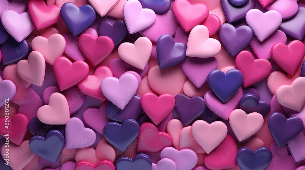 Scattered purple Hearts Illuminating Love on a Dark Background: A Symbol of Romance and Passion