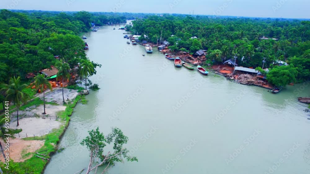 Aerial View of a Scenic Small River Nature's Ribbon,Beauty of Bangladesh Aerial View of a Scenic Small River Nature's Ribbon,Beauty of Bangladesh