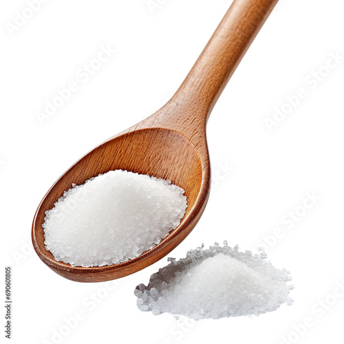 Spoon holding salt or sugar, isolated on white background
