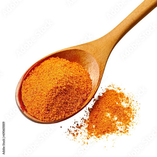 Spoon holding chili powder, isolated on white background