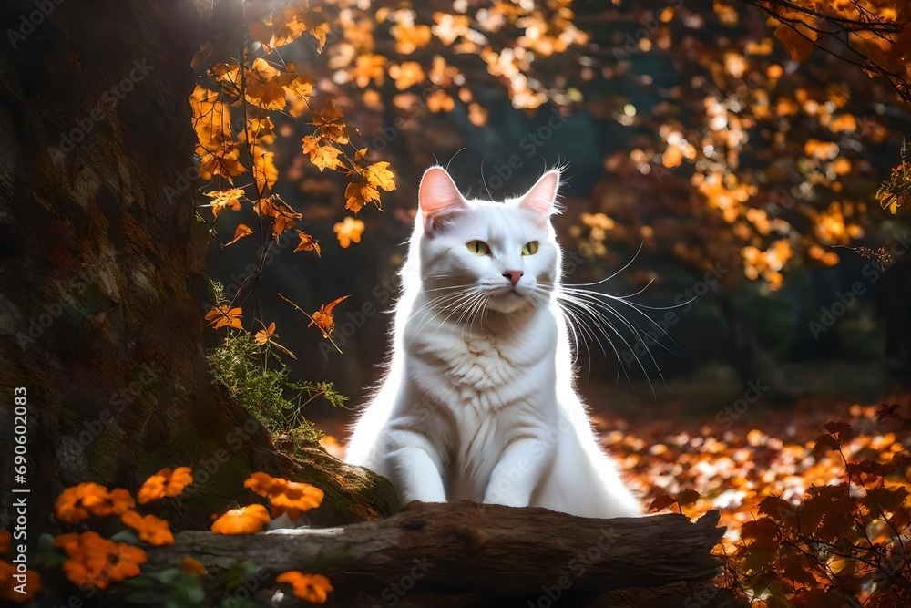 Harvest Harmony with a Fluffy Friend: White Cat's World