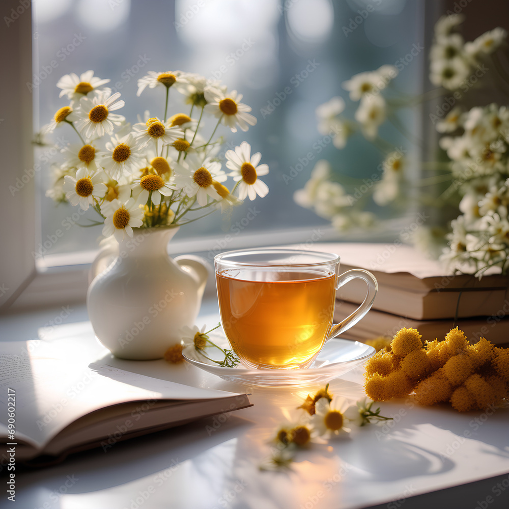 a glass of chamomile tea generative ai