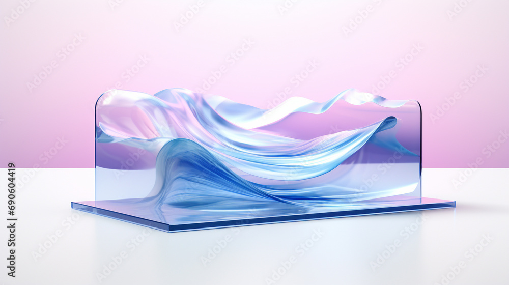 A 3d gift icon, 3d icon, crystal glass material, mass effect, translucent material, light violet and light blue style, in surreal 3d landscape style, in futuristic colorful waves,  - obrazy, fototapety, plakaty 
