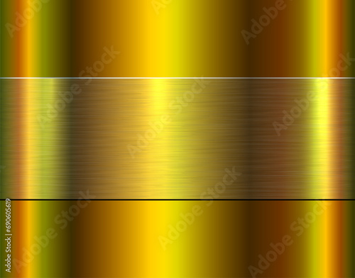 Gold chrome metal 3D background, lustrous and shiny golden metallic design with brushed metal texture pattern.