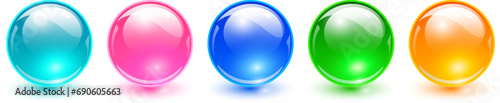Colored spheres set, glossy 3D colorful glass balls collection