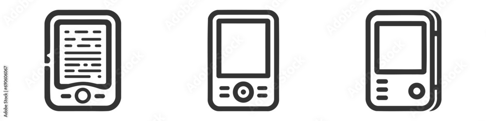Ebook line icon, set, pack, collection outline vector sign, linear style pictogram isolated on white. Ebook line icon, set, pack, collection outline vector sign, linear style pictogram isolated on white.