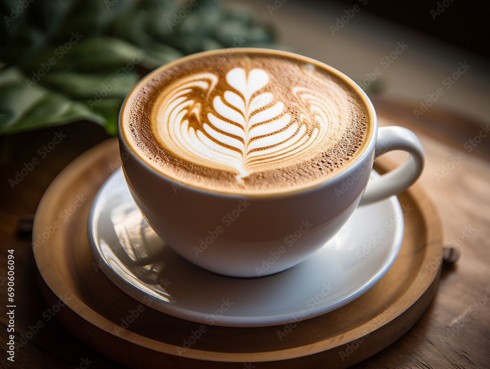 Close-up of a latte art coffee on a wooden table. --ar 4:3 --v 5.2 Job ID: 2bc2a2ed-53f9-4bf4-a667-20e644a1c95e Close-up of a latte art coffee on a wooden table. --ar 4:3 --v 5.2 Job ID: 2bc2a2ed-53f9-4bf4-a667-20e644a1c95e