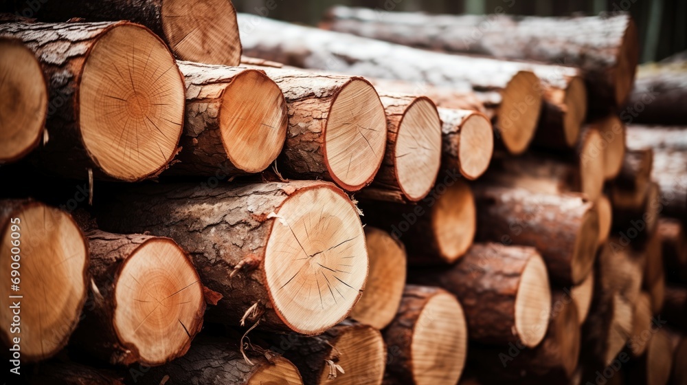 Neatly arranged, freshly cut red wood logs of varying sizes and shapes. Rough bark, visible rings, and natural age add rustic charm. A sustainable resource for carpentry, construction, or firewood