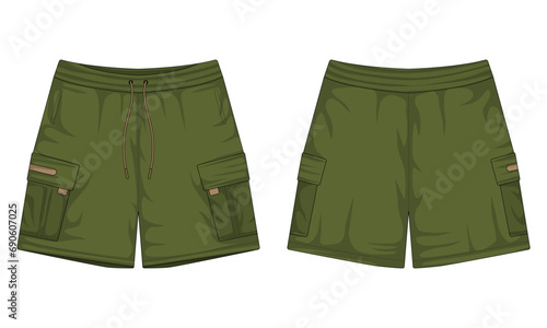 Modern army green shorts mockup front and back view