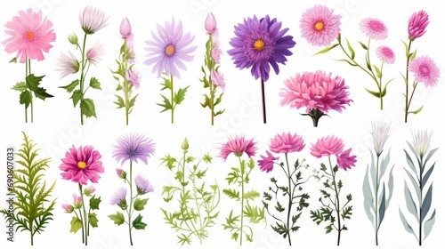 Set of flowers isolated on white background Cutout plants for garden design.