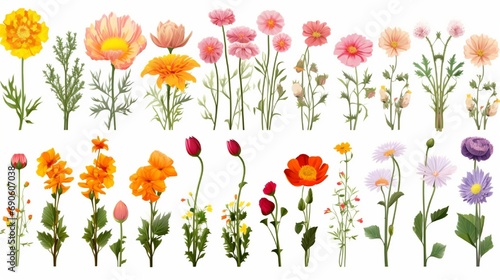 Set of flowers isolated on white background Cutout plants for garden design.