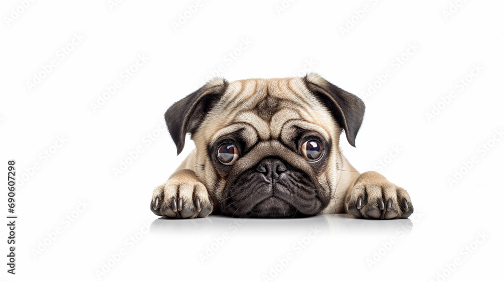 Obraz premium pug on white background --ar 16:9 --v 5.2 Job ID: 0e4b7da6-e514-41aa-ac84-80949c2b2c33