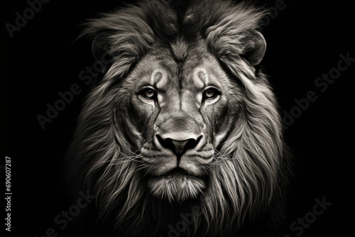 Portrait of a Lion in Black and White --ar 3:2 --v 5.2 Job ID: d64f100f-1f3c-4f5e-aa7a-8d6c96166830 © atmospherestock