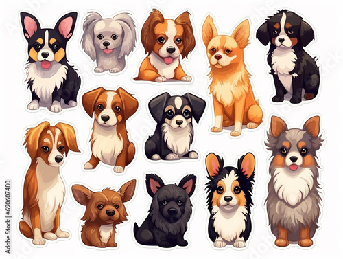 Small breed dogs stickers. Chihuahua, french Bulldog, Cavalier King Charles Spaniel, Welsh Corgi, Papillon dog portrait. --ar 4:3 --v 5.2 Job ID: dad553b5-87cf-42db-b675-031953b597e9 © atmospherestock