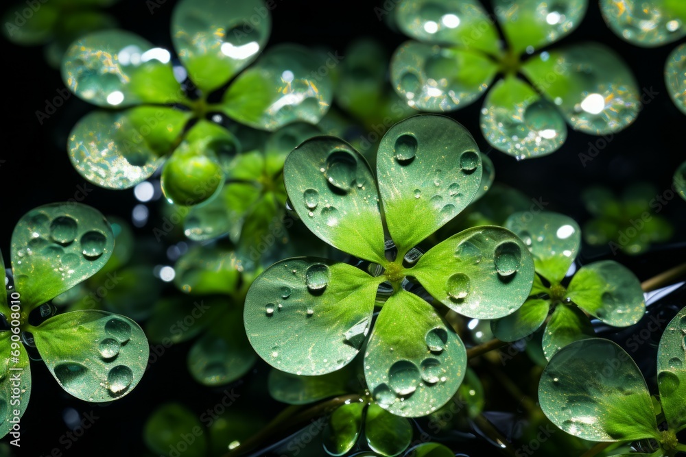 four leaf clover on green shamrock background four leaf clover on green shamrock background