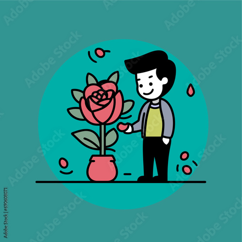 cute Man holding flowers proposing to woman