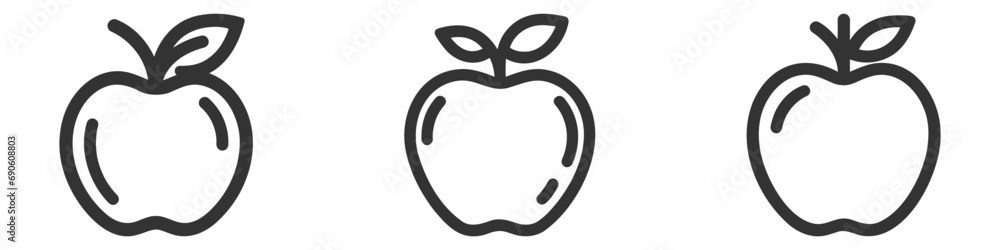 Apple Icon set, pack, collection in trendy flat style isolated on grey background. Apple Icon set, pack, collection in trendy flat style isolated on grey background.