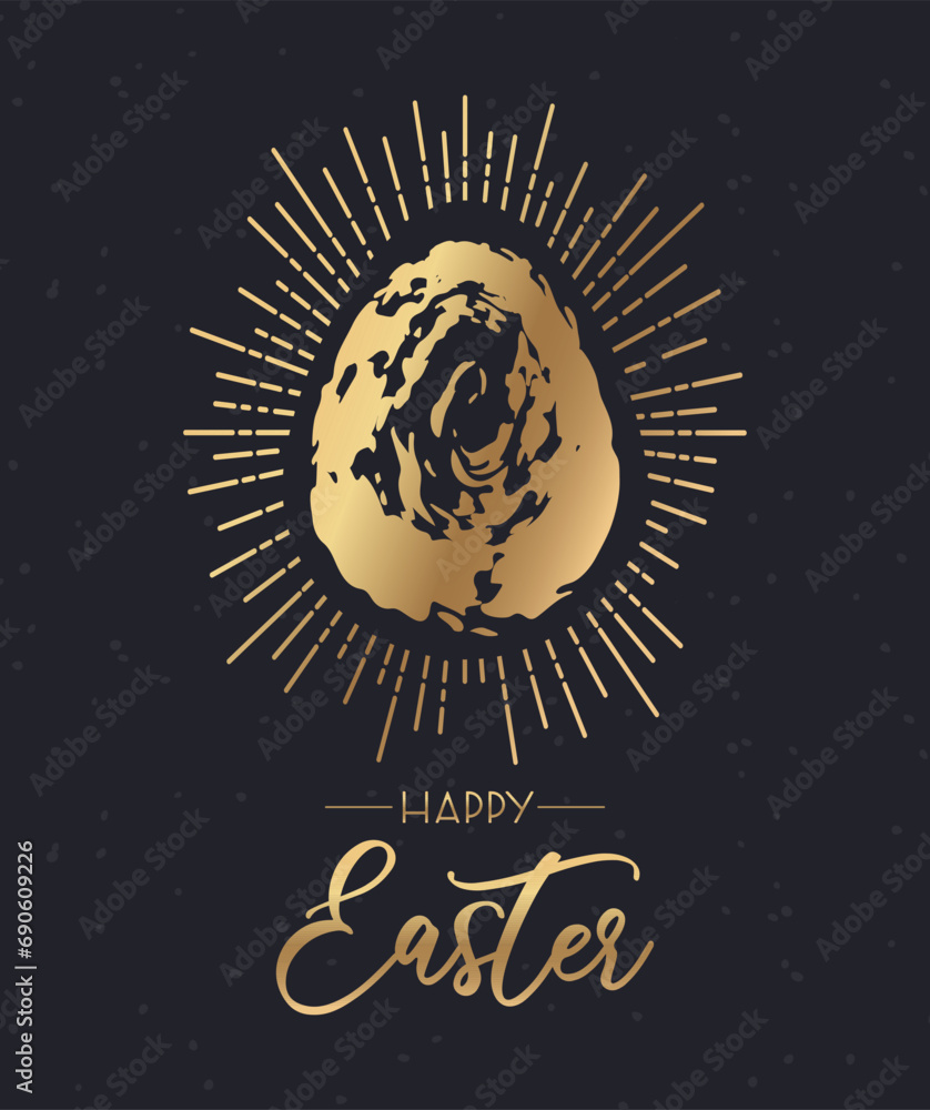 Fototapeta premium Happy Easter. Square black banner, golden shining chocolate eggs in grunge style. Vector illustration for advertising banner, website, poster, postcards, sale flyer.
