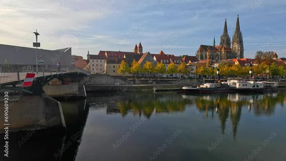 Regensburg city with stone bridge and gothic cathedral on the Danube river Regensburg city with stone bridge and gothic cathedral on the Danube river