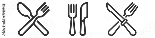 Fork and knife. linear icon set, pack, collection. Line with Editable stroke