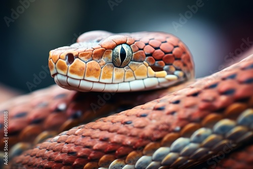 Shot of close-up of cobras scales with head raised photo