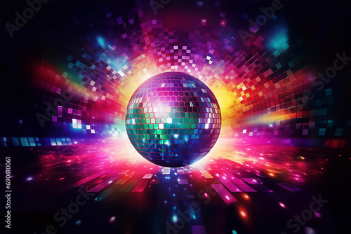 Disco ball background close up. A concert stage of the disco era. A shimmering disco ball. photo