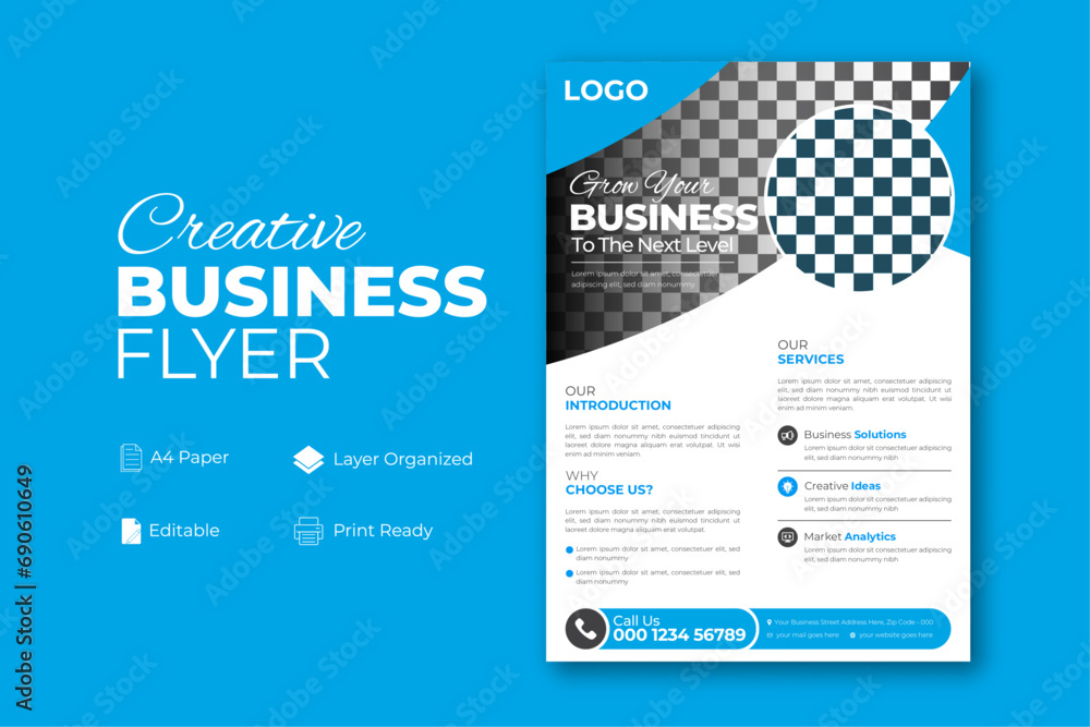 Business Flyer Layout with colors, modern and creative design, full editable, business, corporate, 